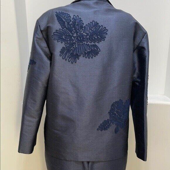 Linda Allard By Ellen Tracy Navy Women's Silk Jacket & Skirt Set Size 12/14 - Picture 11 of 16